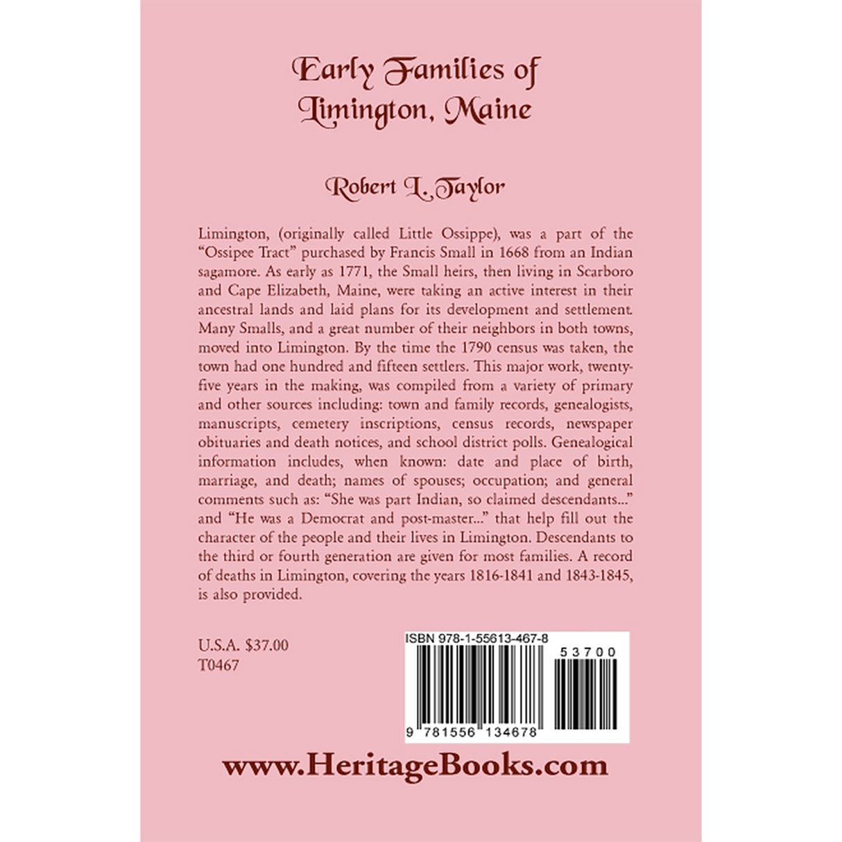 Early Families of Limington, Maine back cover