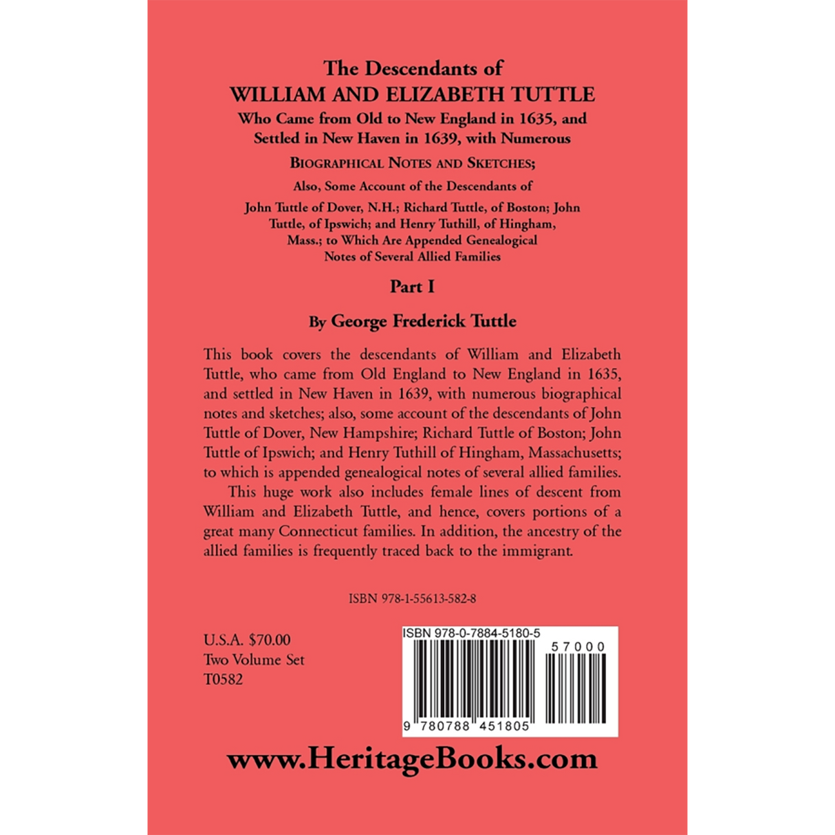 The Descendants of William and Elizabeth Tuttle, Part I back cover