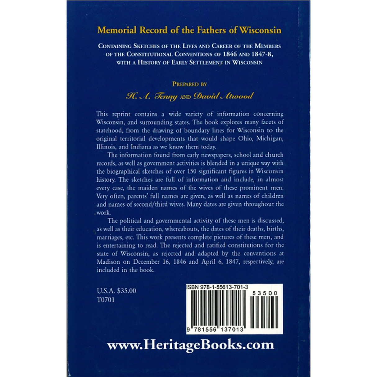 Memorial Record of the Fathers of Wisconsin back cover