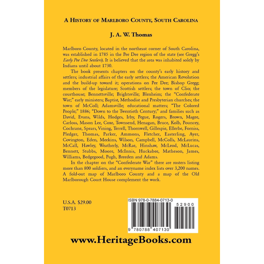 History of Marlboro County, South Carolina back cover
