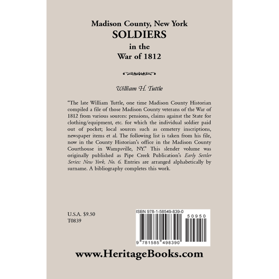 Madison County, New York Soldiers in the War of 1812 back cover