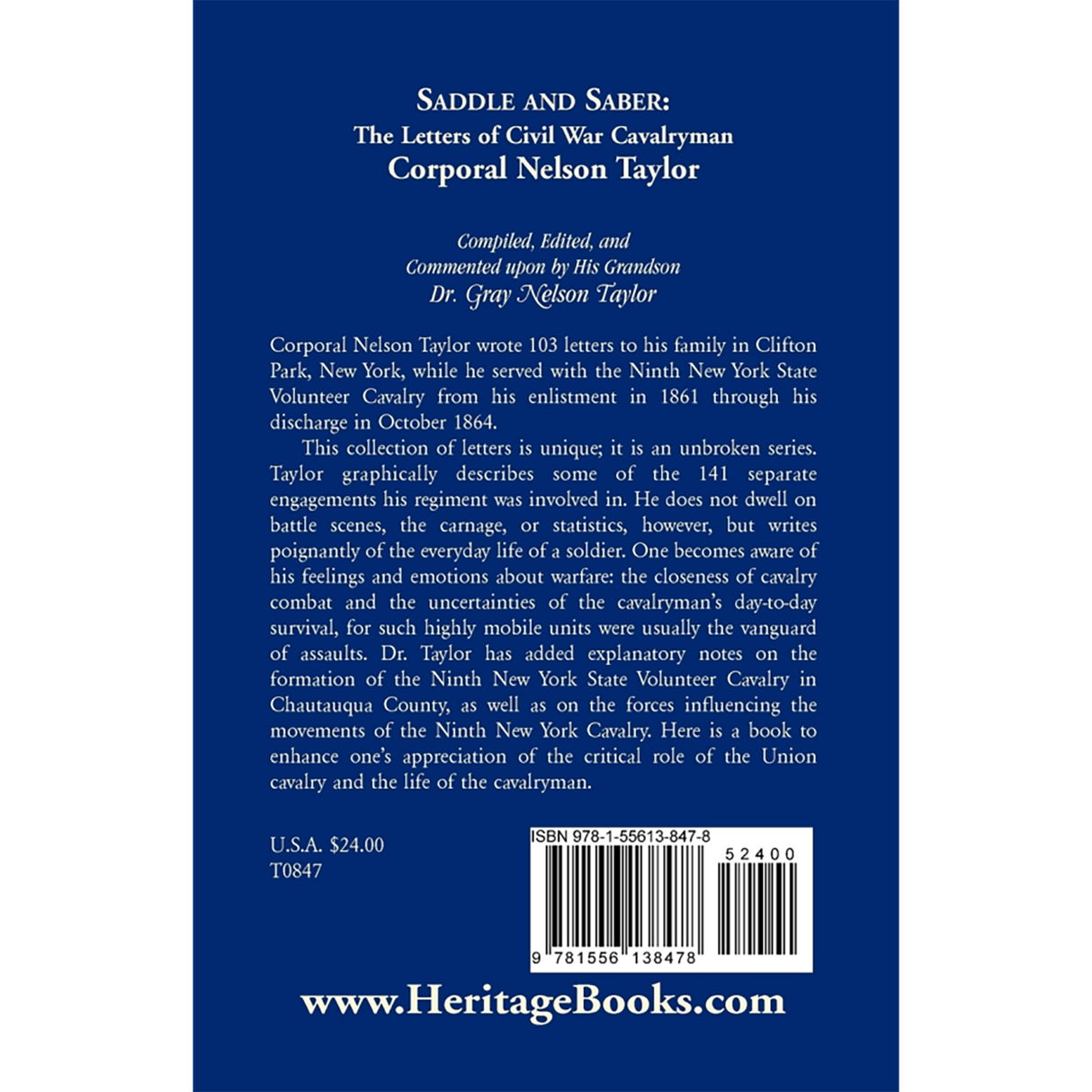 Saddle and Saber: The Letters of Civil War Cavalryman Corporal Nelson Taylor back cover