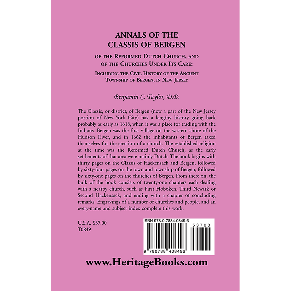 Annals of the Classis of Bergen, of the Reformed Dutch Church, and of the Churches Under Its Care back cover