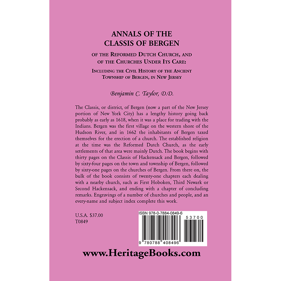 Annals of the Classis of Bergen, of the Reformed Dutch Church, and of the Churches Under Its Care back cover
