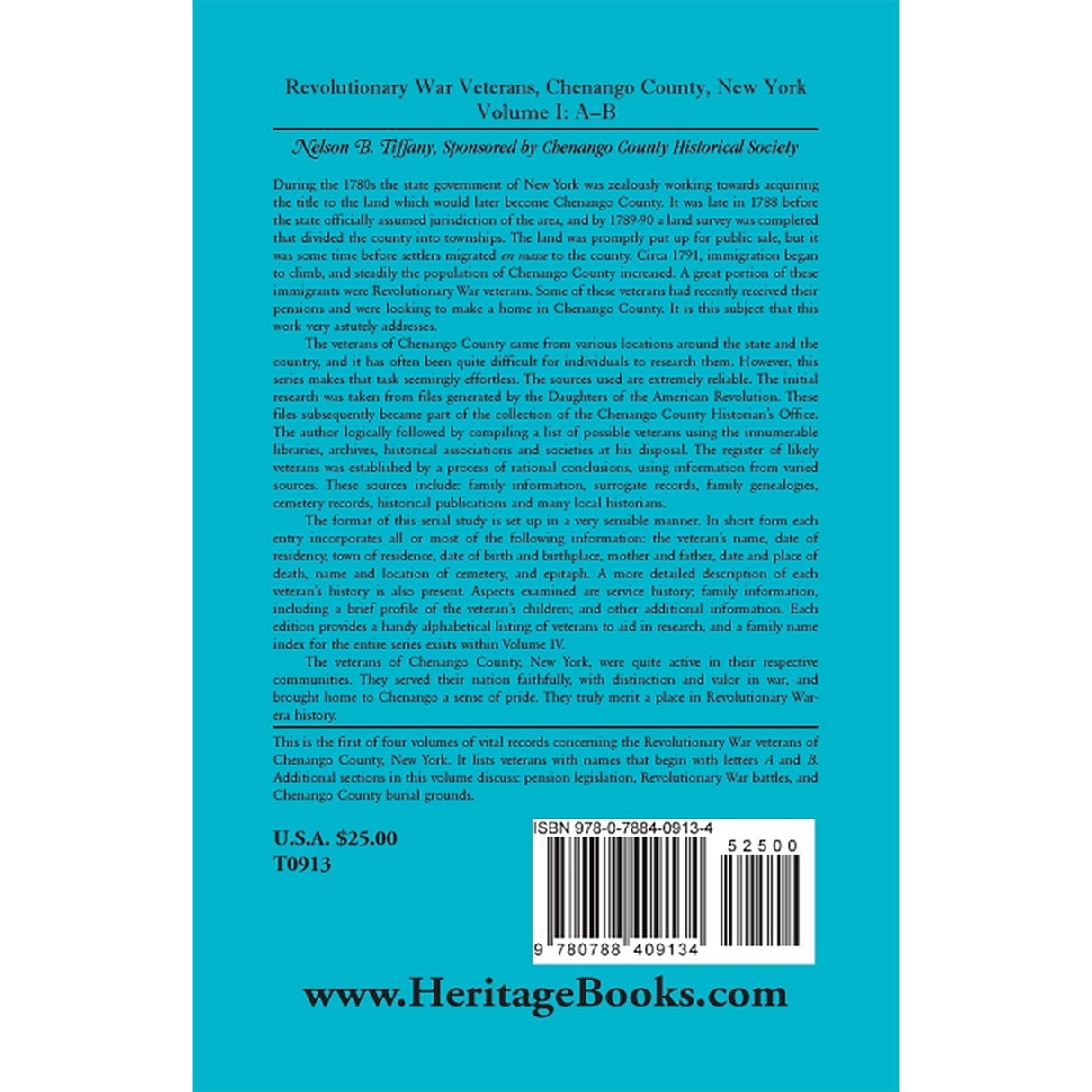 Revolutionary War Veterans, Chenango County, New York, Volume I, A-B back cover
