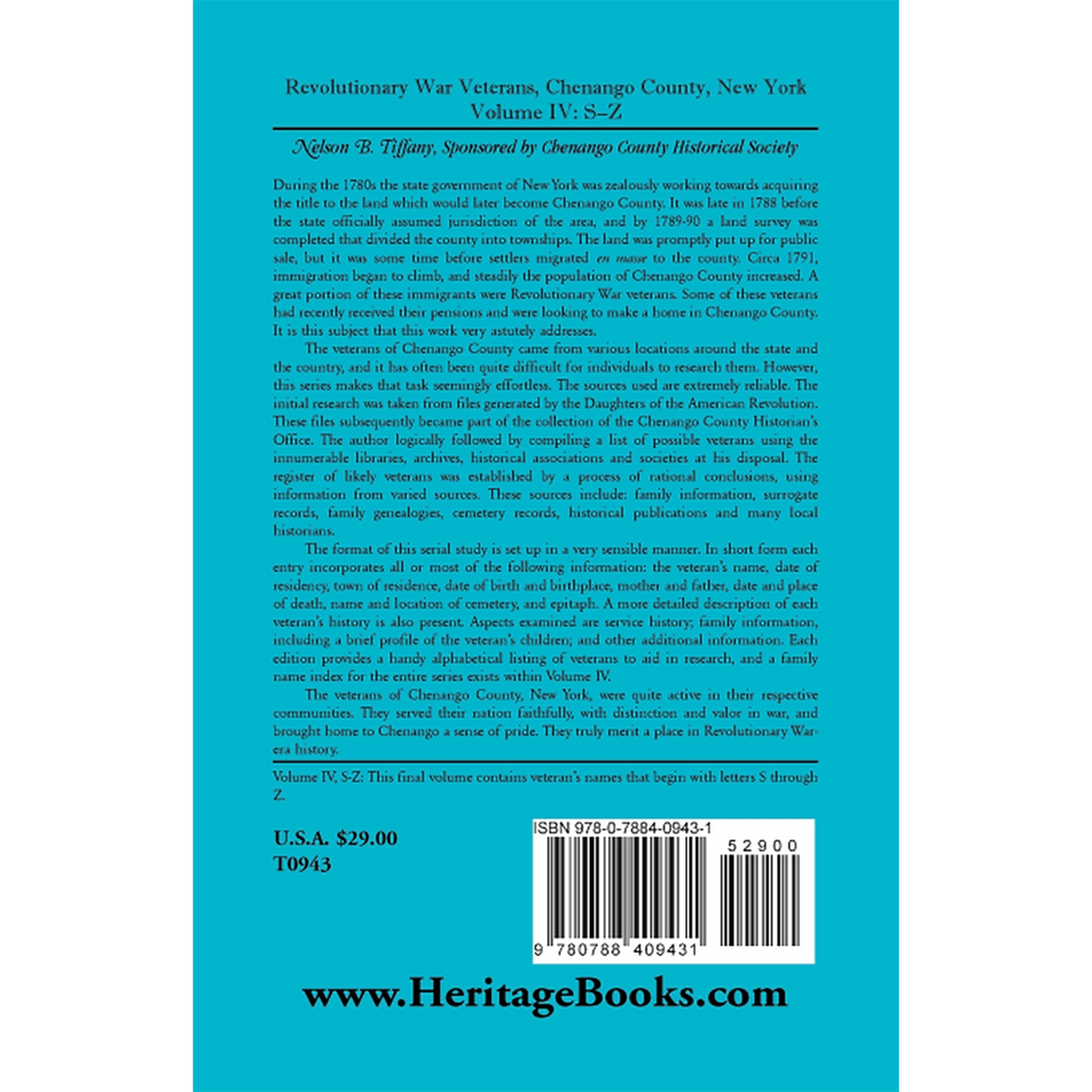 Revolutionary War Veterans, Chenango County, New York, Volume IV, S-Z back cover