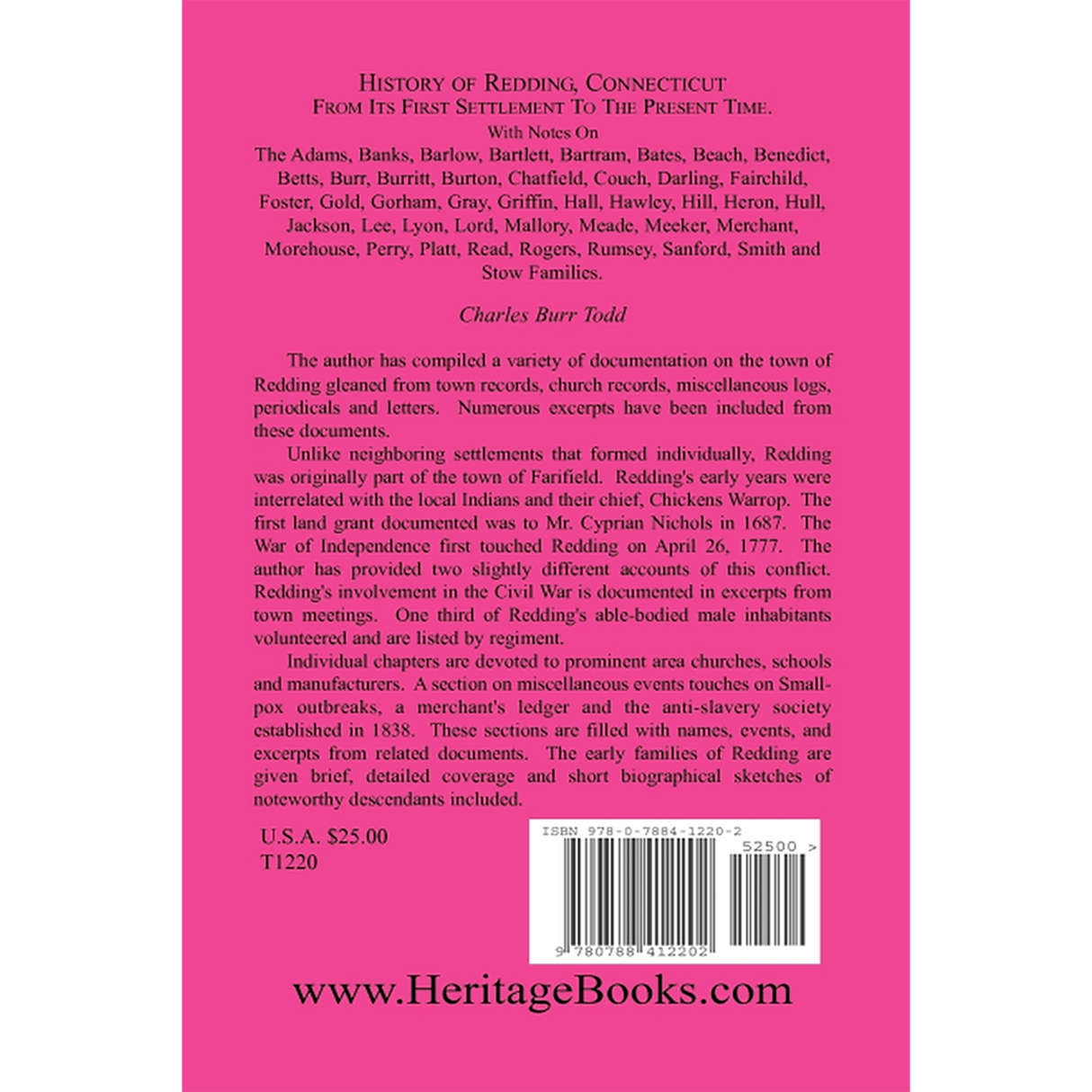 History of Redding, Connecticut--First Settlement to Present Time back cover