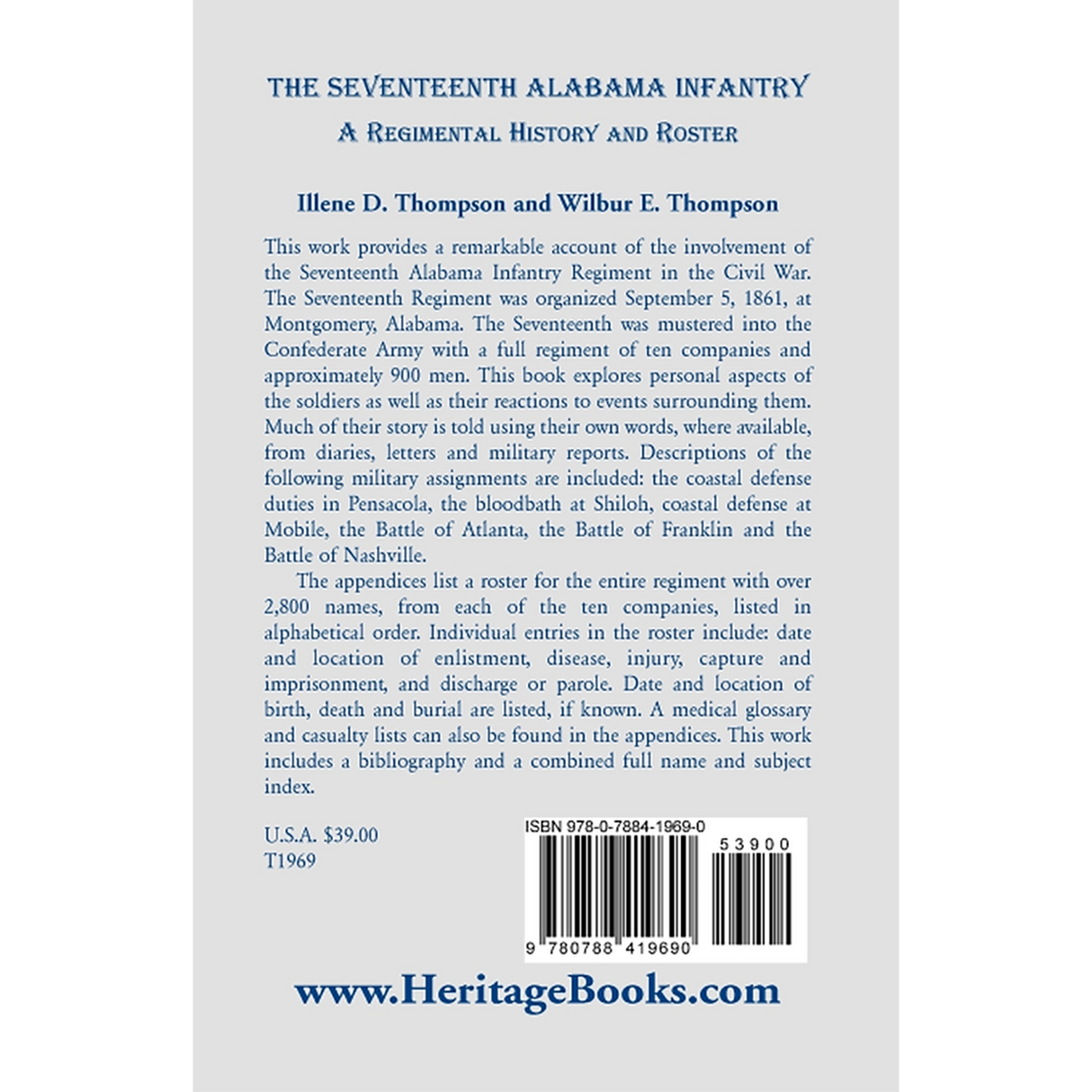 The Seventeenth Alabama Infantry: A Regimental History and Roster back cover