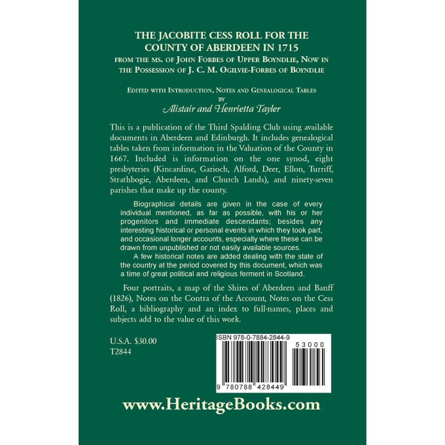 The Jacobite Cess Roll for the County of Aberdeen in 1715 back cover