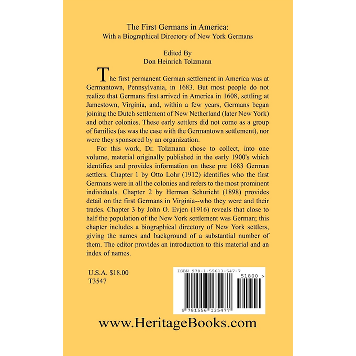 The First Germans in America: With a Biographical Directory of New York Germans back cover