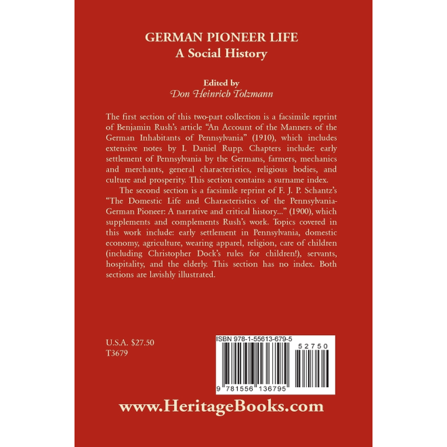 German Pioneer Life: A Social History back cover