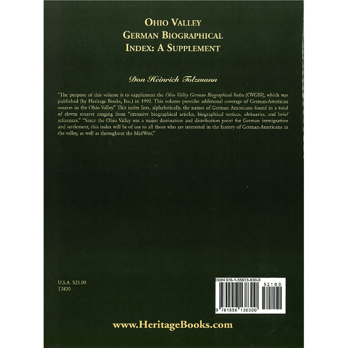 Ohio Valley German Biographical Index: A Supplement back cover