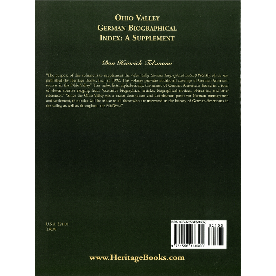 Ohio Valley German Biographical Index: A Supplement back cover