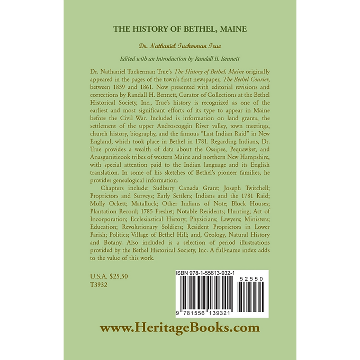 The History of Bethel, Maine back cover
