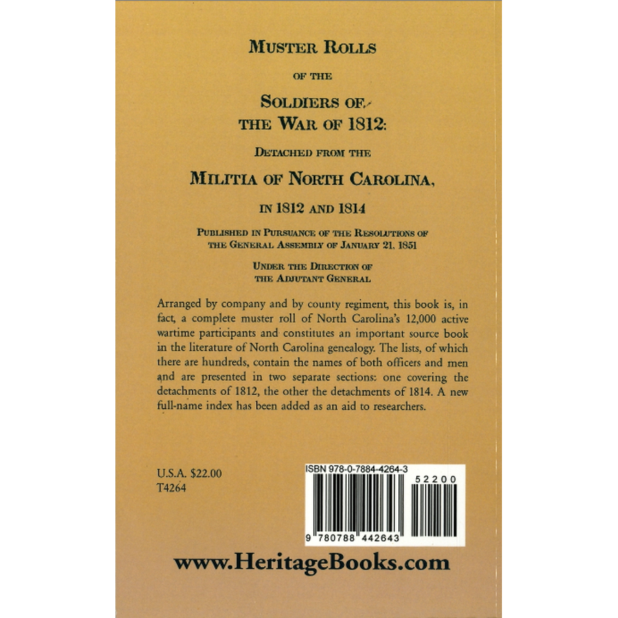 Muster Rolls of the Soldiers of the War of 1812, Detached from the Militia of North Carolina in 1812 and 1814 back cover
