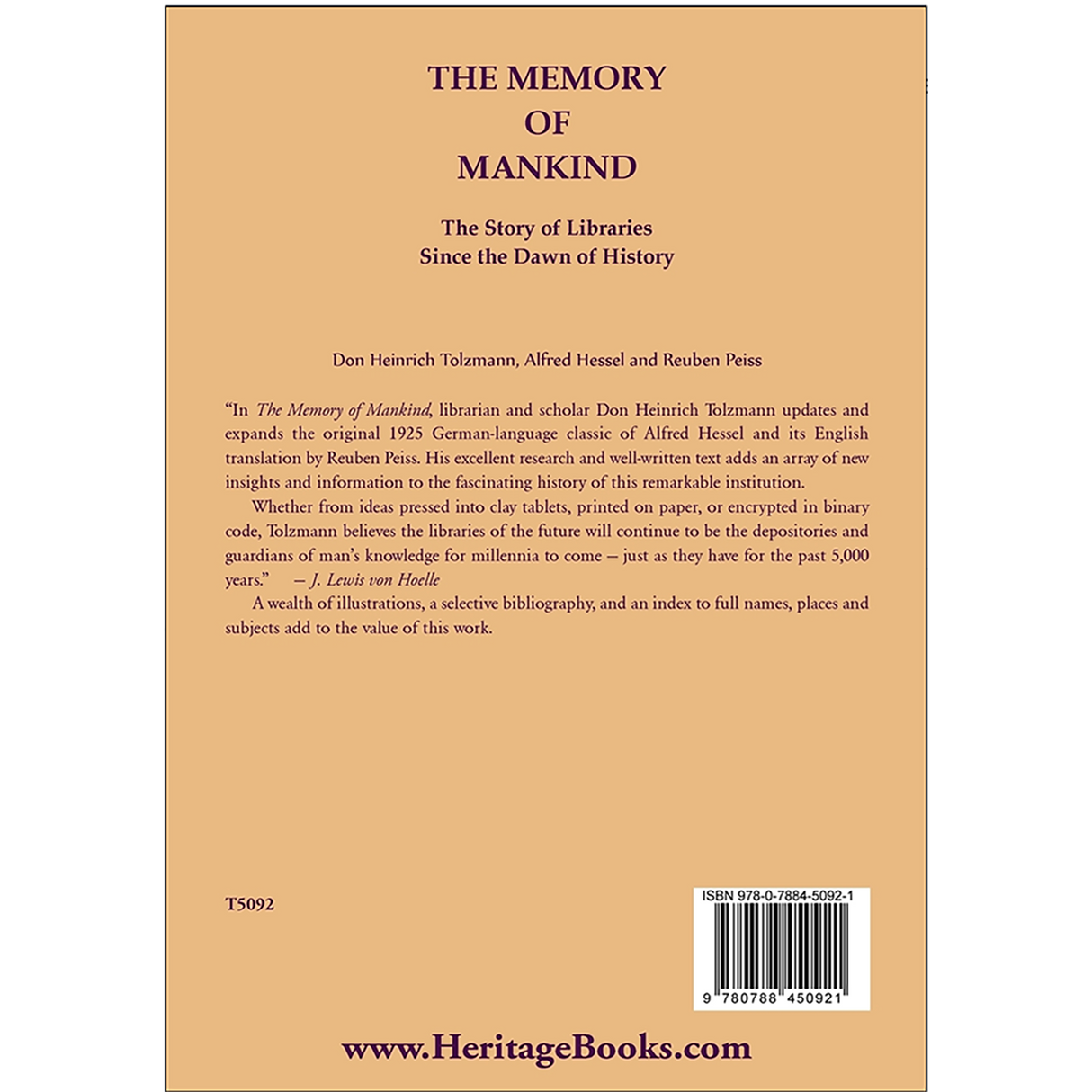 The Memory of Mankind: The Story of Libraries Since the Dawn of History back cover