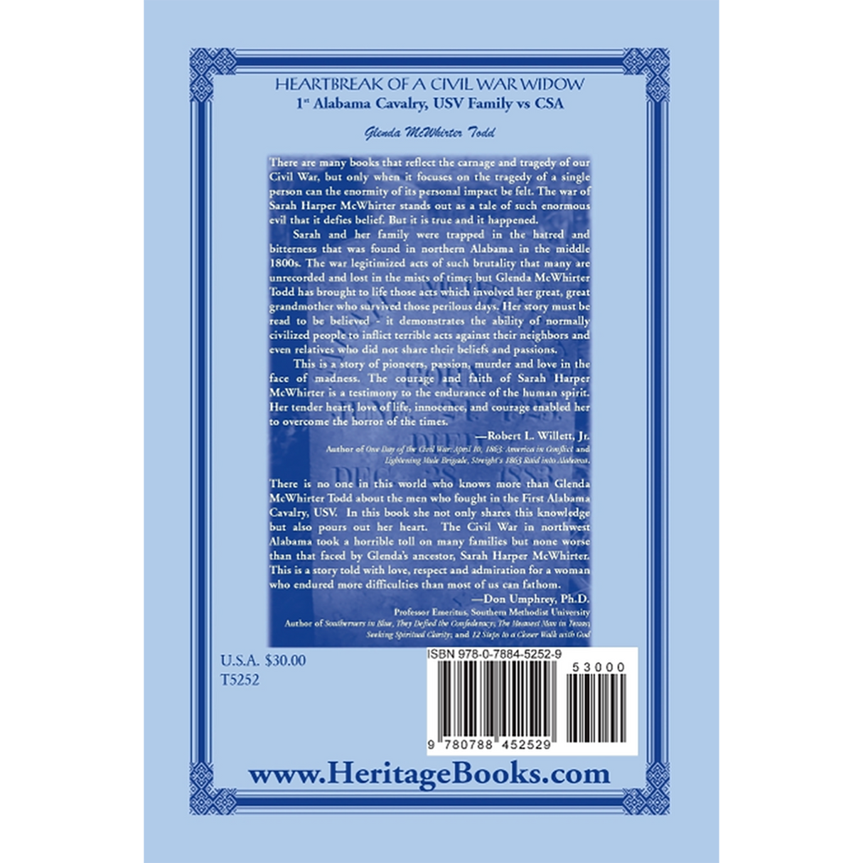 Heartbreak of a Civil War Widow back cover