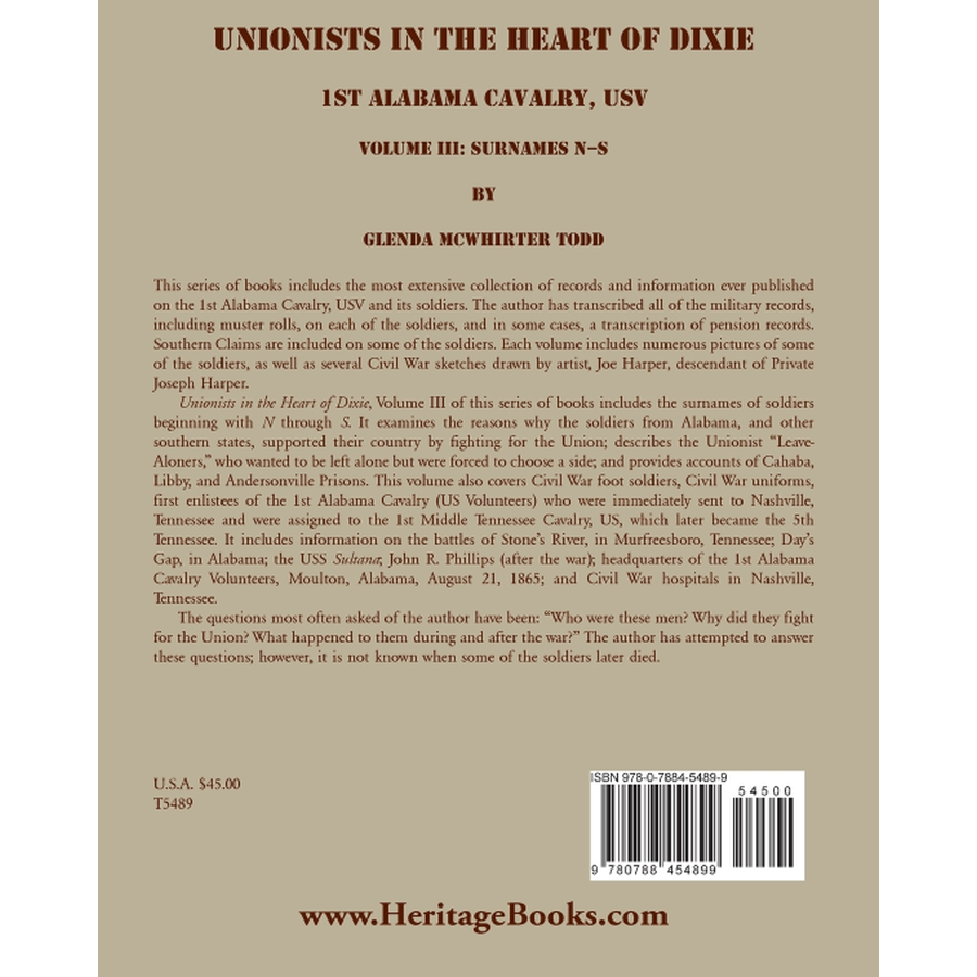 Unionists in the Heart of Dixie: 1st Alabama Cavalry, USV, Volume III back cover