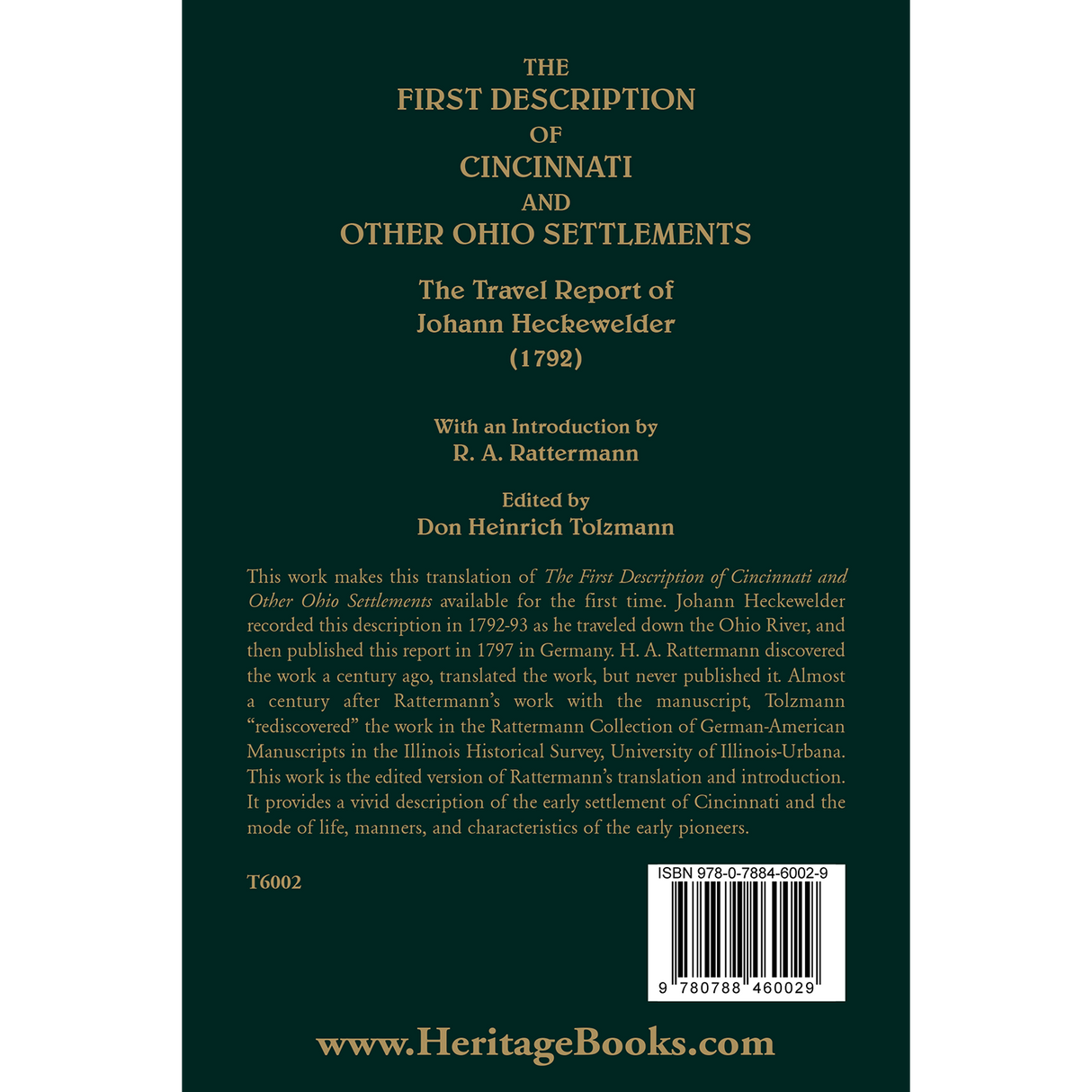 The First Description of Cincinnati and Other Ohio Settlements back cover