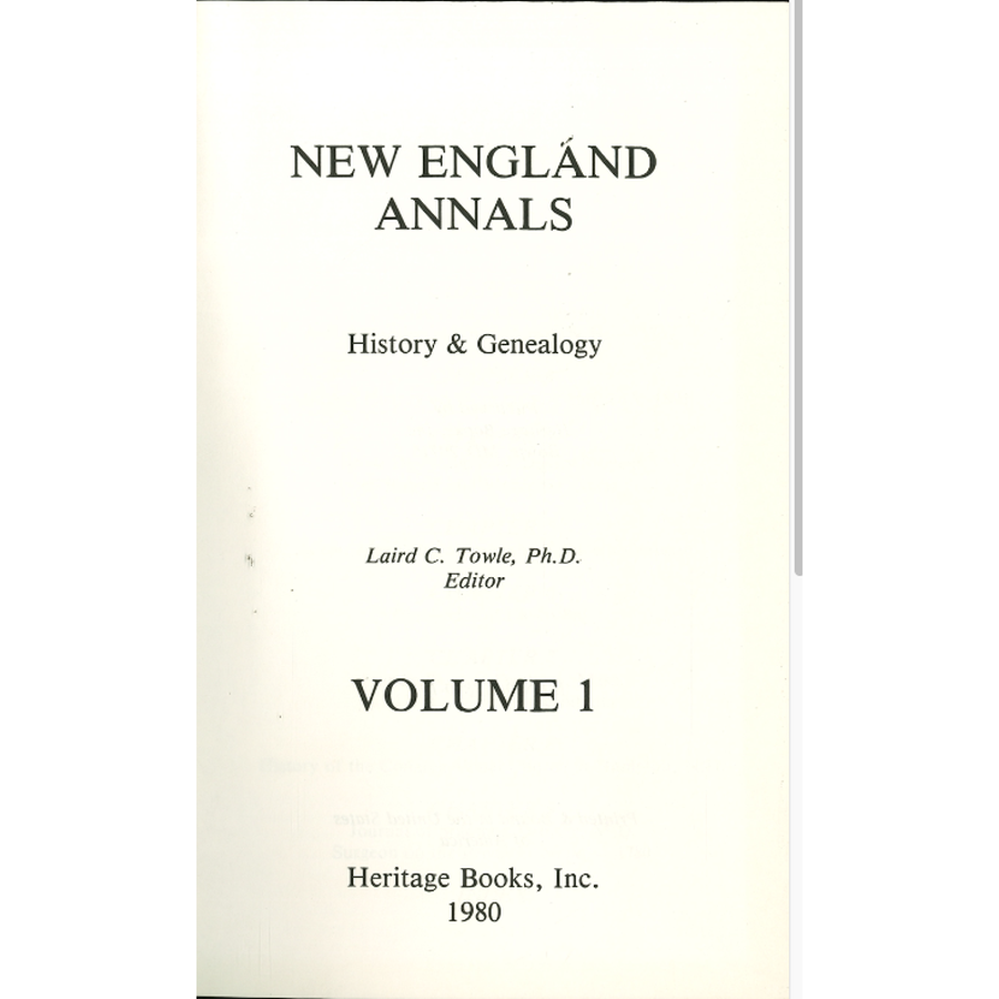 New England Annals, Volume 1: History and Genealogy title page