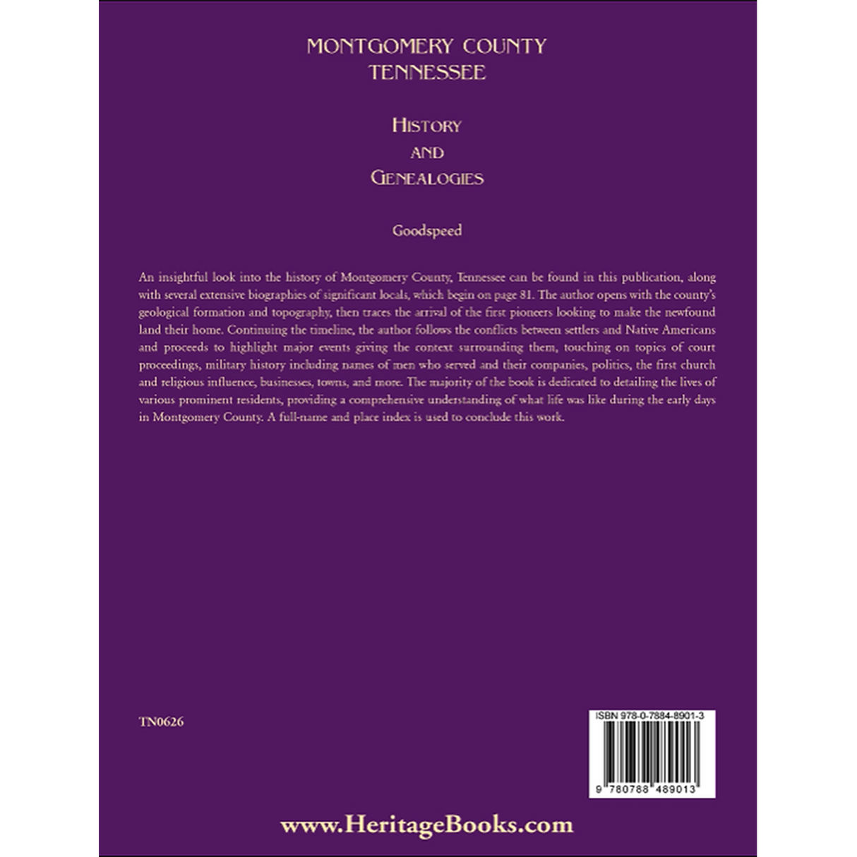 Montgomery County, Tennessee History and Genealogies back cover