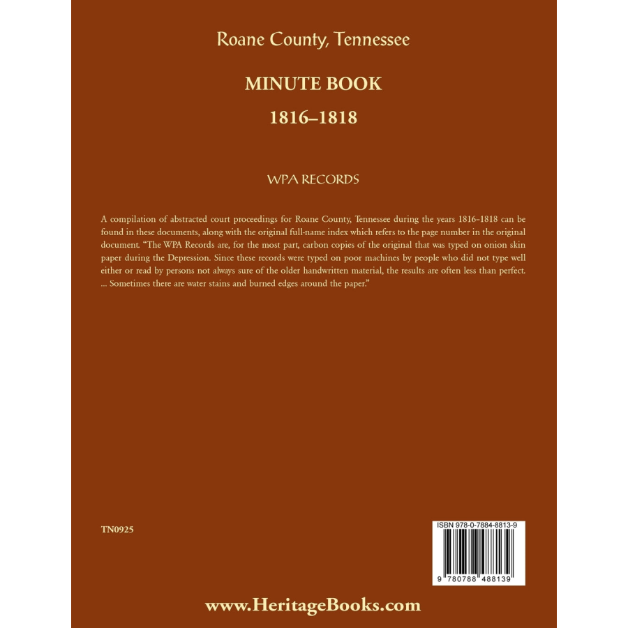 Roane County, Tennessee Court Minute Book, 1816-1818 back cover