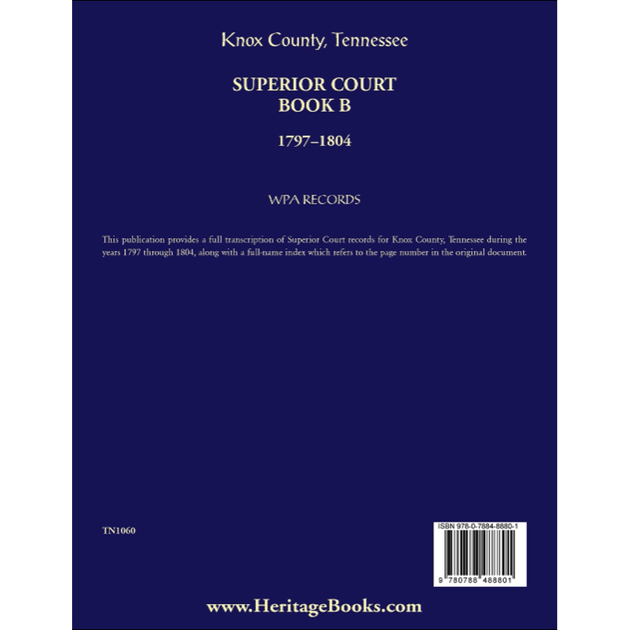Knox County, Tennessee Superior Court Book B, 1797-1804 back cover
