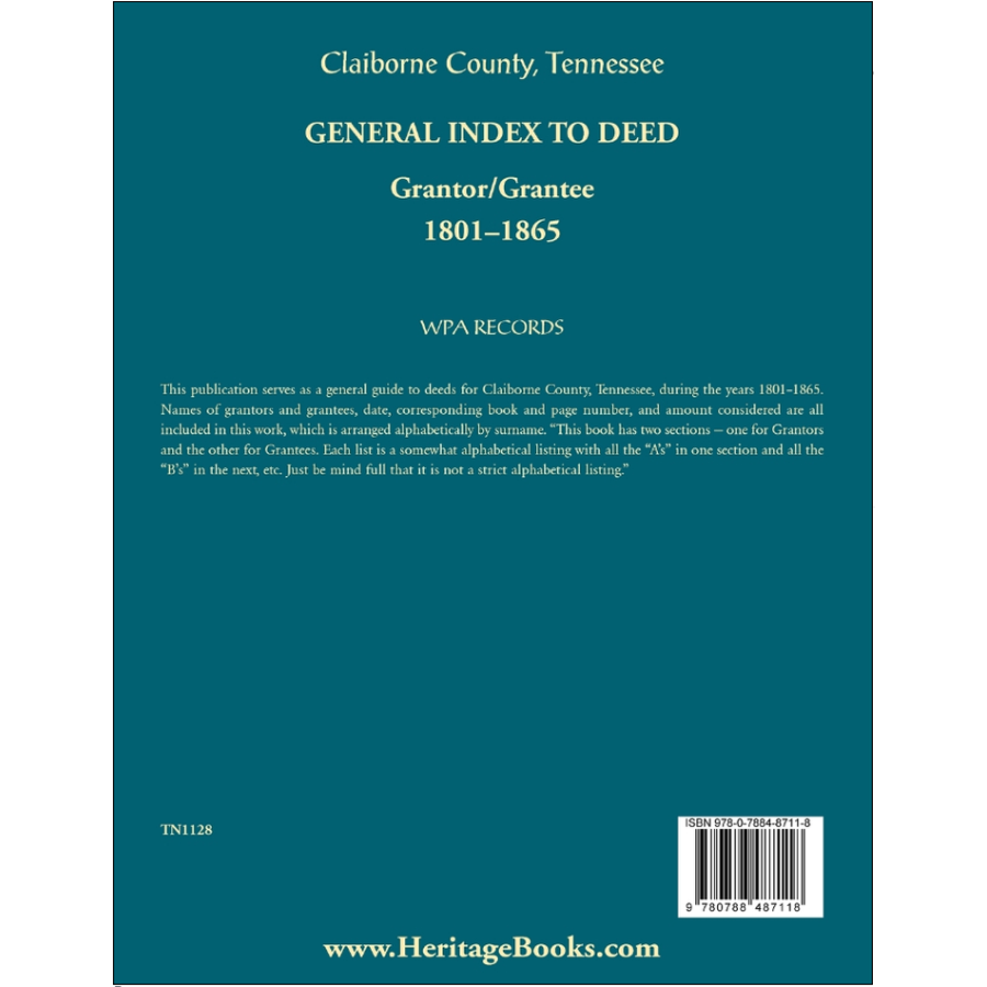 Claiborne County, Tennessee General Index to Deed, Grantor/Grantee, 1801-1865 back cover