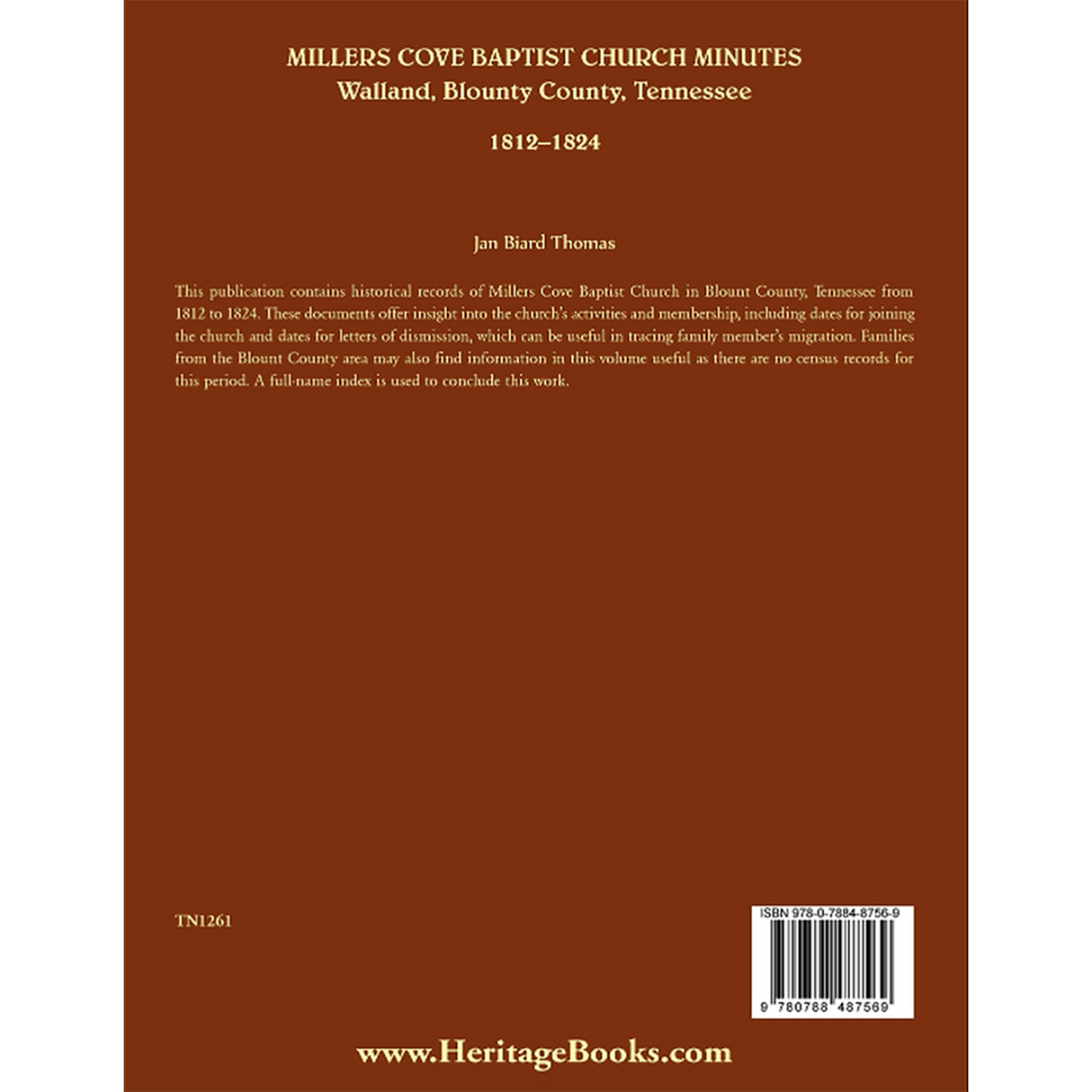Miller's Cove Baptist Church Minutes, Walland, Blount County, Tennessee, 1812-1824 back cover