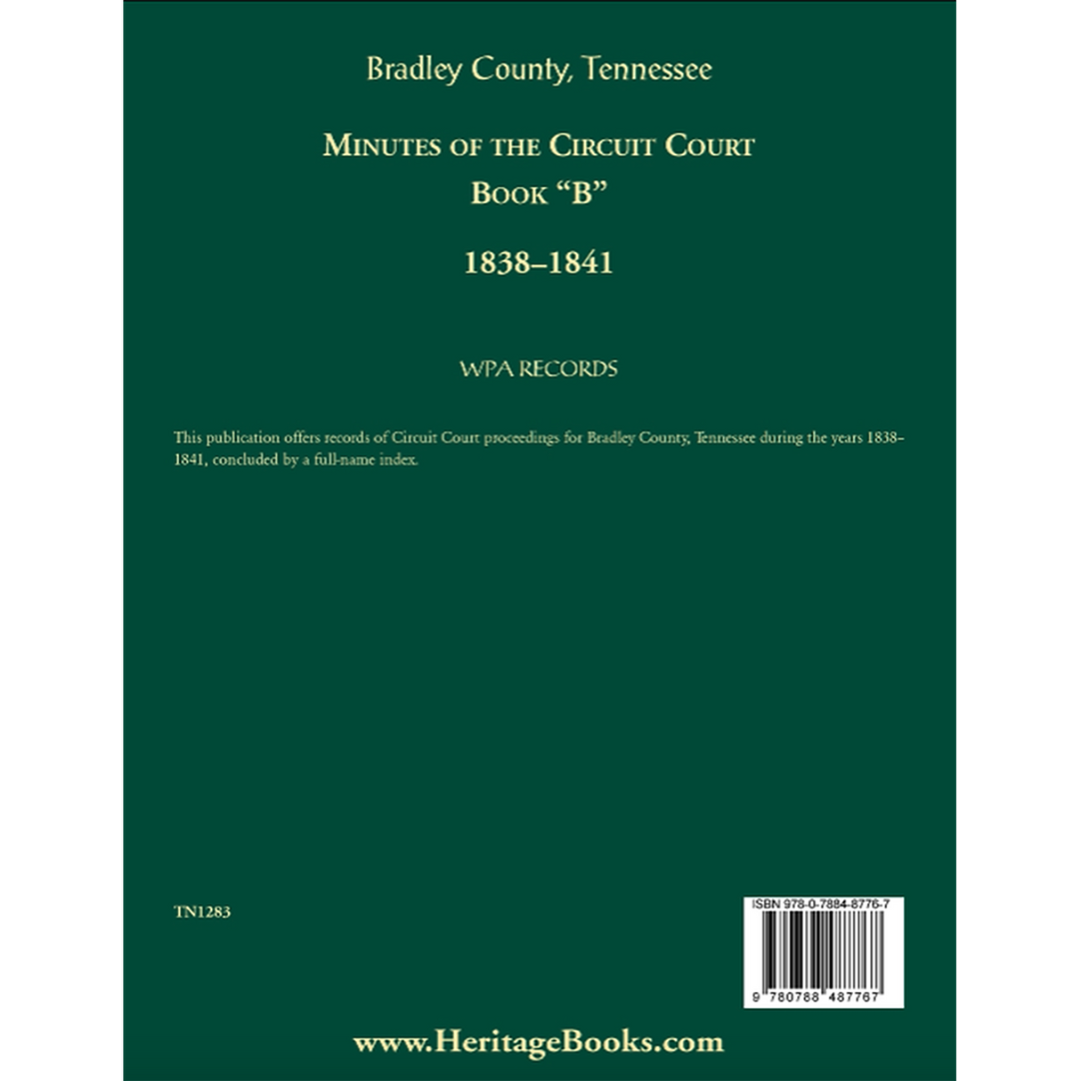 Bradley County, Tennessee Minutes of the Circuit Court, Book “B”, 1838-1841 back cover