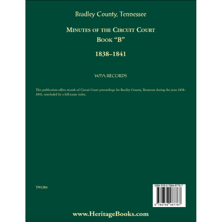 Bradley County, Tennessee Minutes of the Circuit Court, Book “B”, 1838-1841 back cover