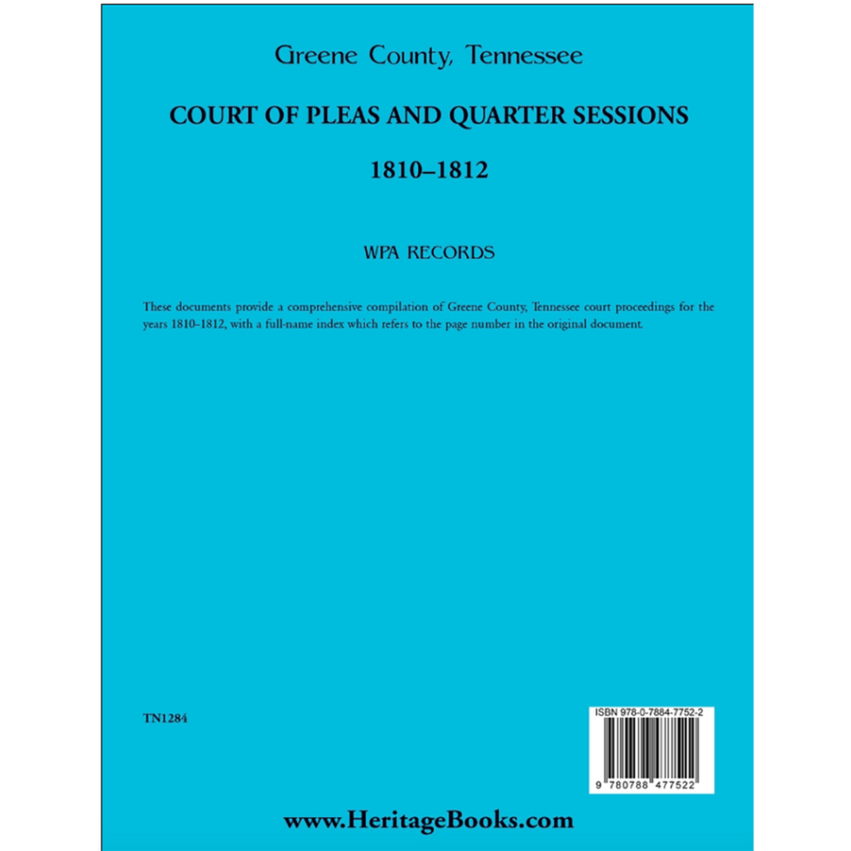 Greene County, Tennessee Court of Pleas and Quarter Sessions, 1810-1812 back cover