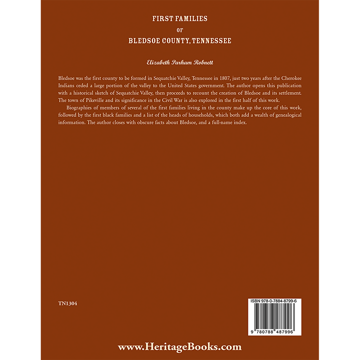 First Families of Bledsoe County, Tennessee back cover