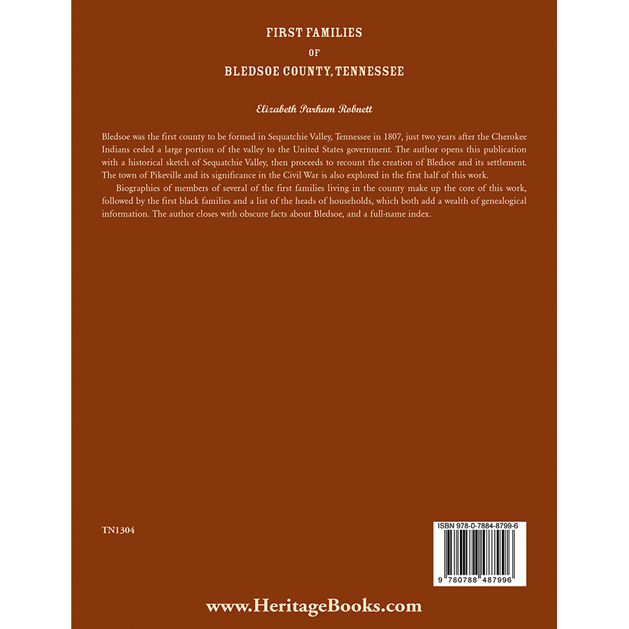 First Families of Bledsoe County, Tennessee back cover