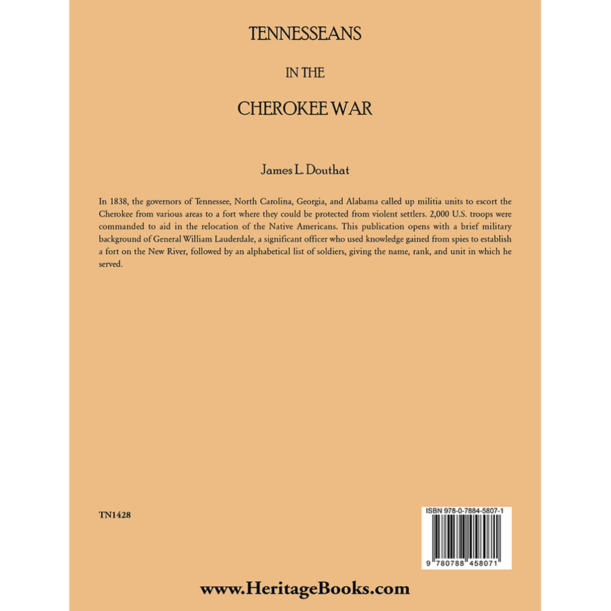 Tennesseans in the Cherokee Wars back cover