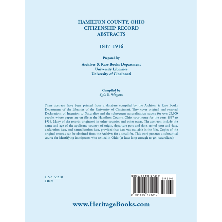 Hamilton County, Ohio Citizenship Record Abstracts, 1837-1916 back cover