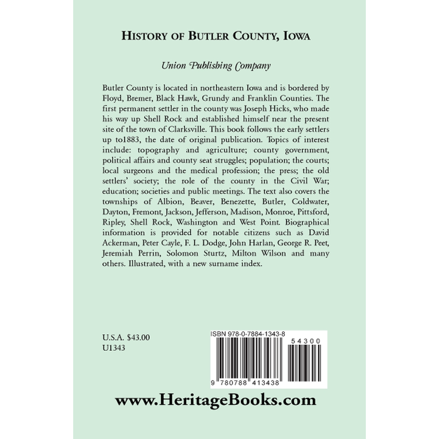 History of Butler County, Iowa back cover