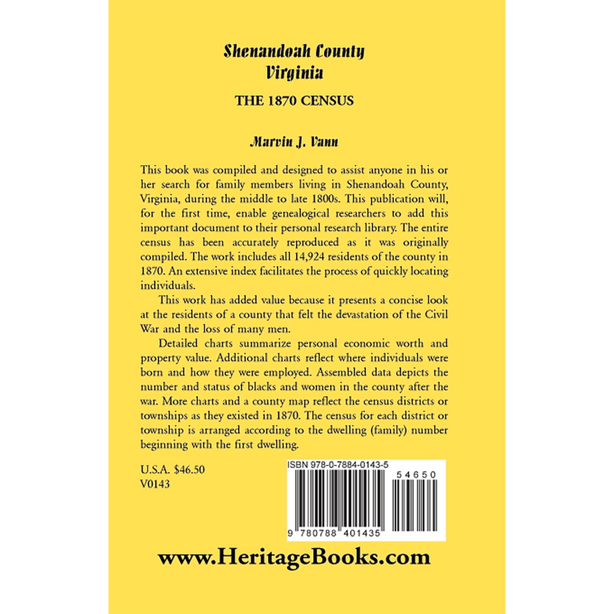 Shenandoah County, Virginia: The 1870 Census back cover