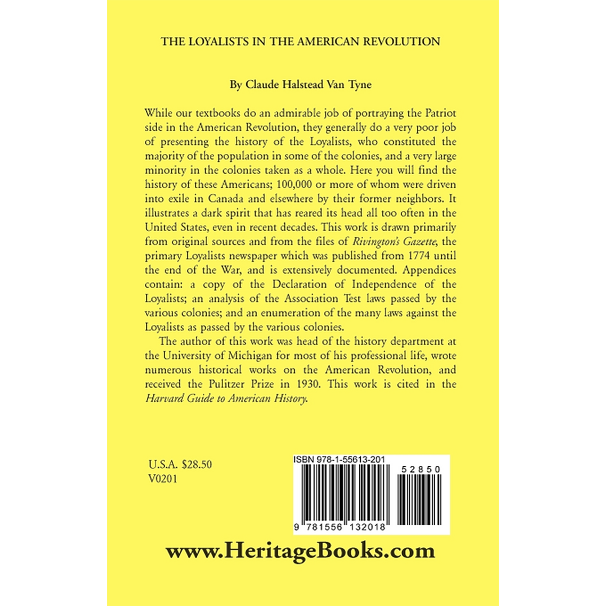 The Loyalists in the American Revolution back cover