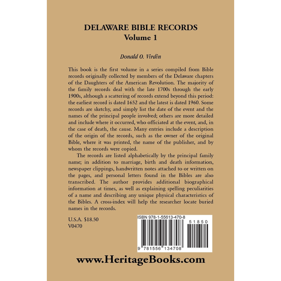 Delaware Bible Records, Volume 1 back cover