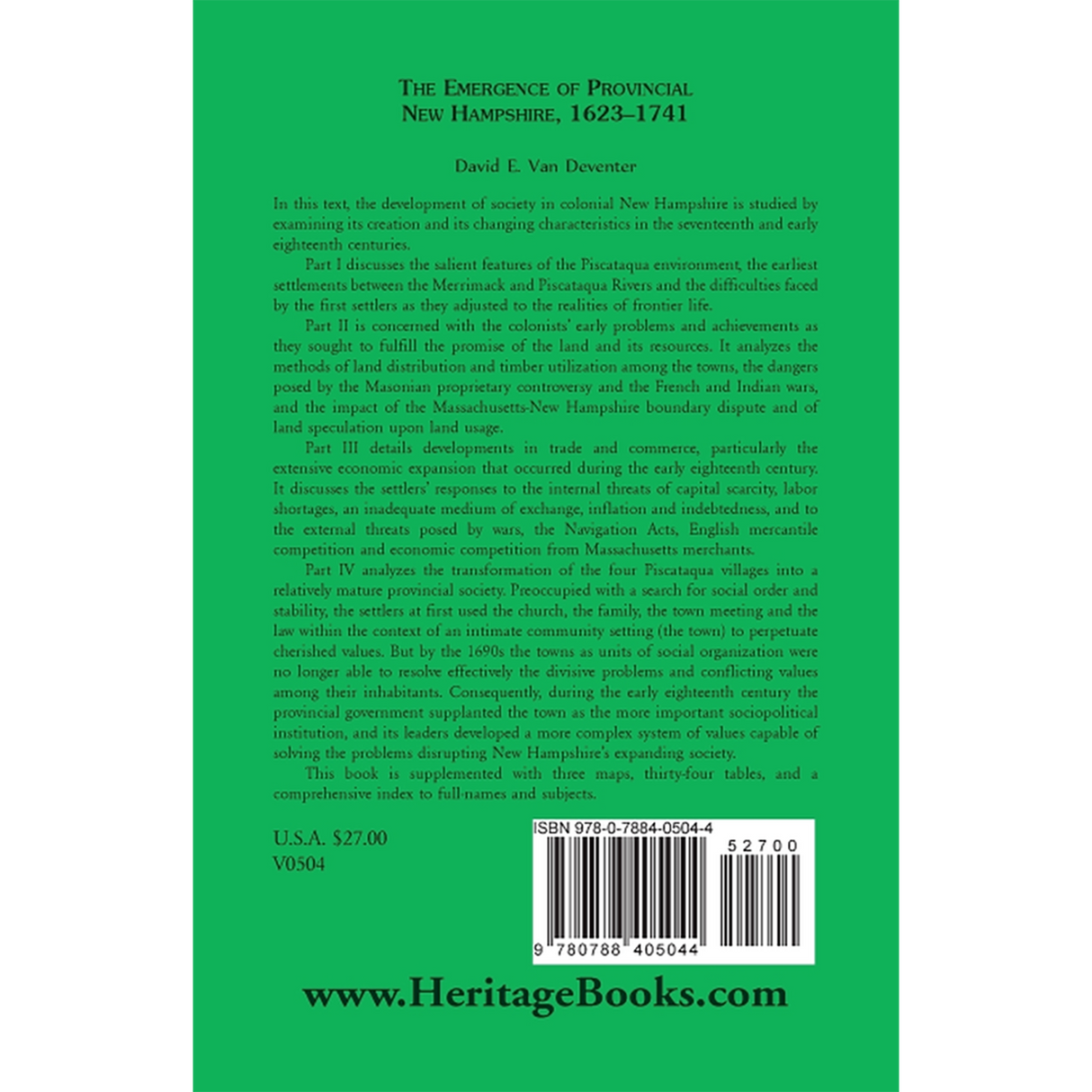 The Emergence of Provincial New Hampshire, 1623-1741 back cover
