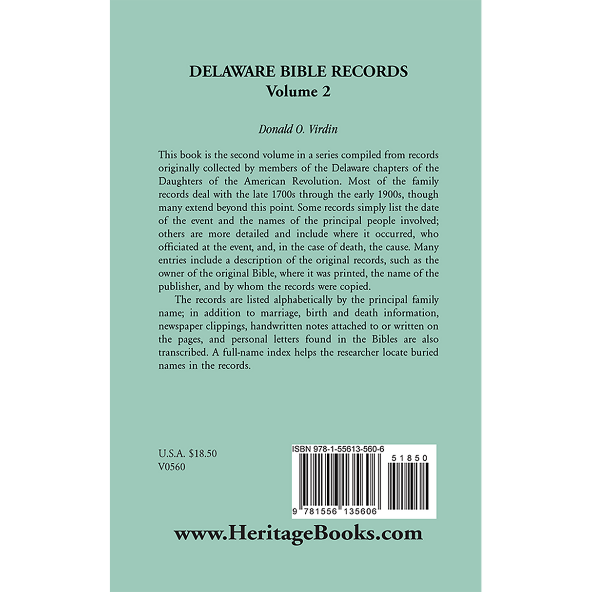Delaware Bible Records, Volume 2 back cover