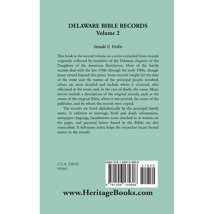 Delaware Bible Records, Volume 2 back cover