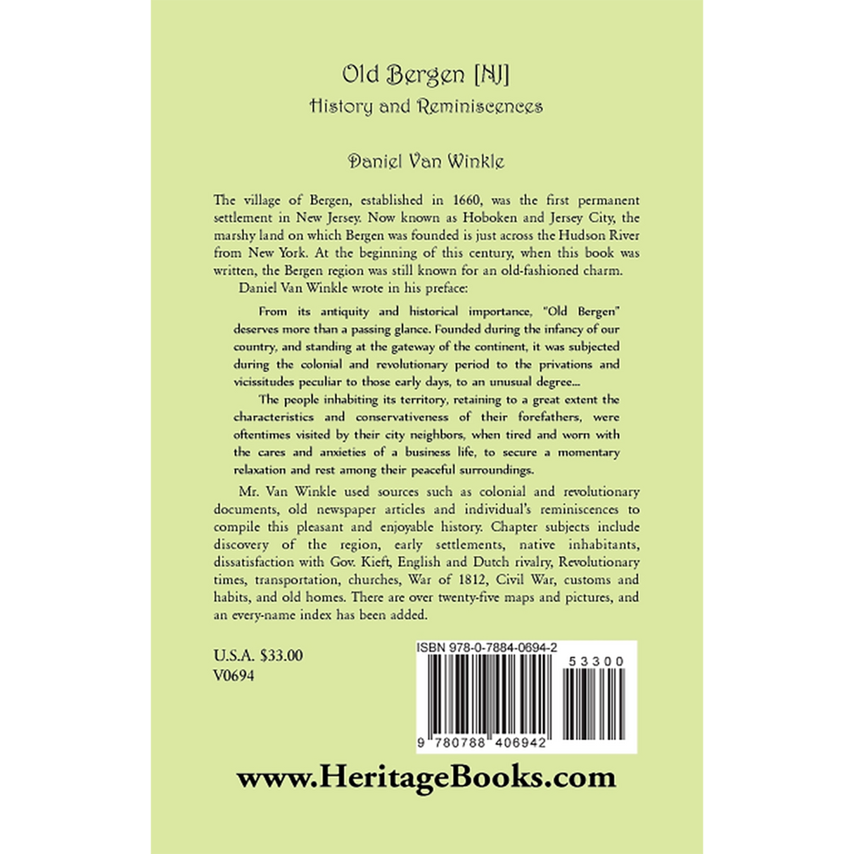 Old Bergen, New Jersey: History and Reminiscences back cover