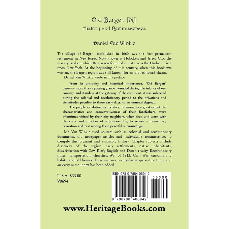 Old Bergen, New Jersey: History and Reminiscences back cover