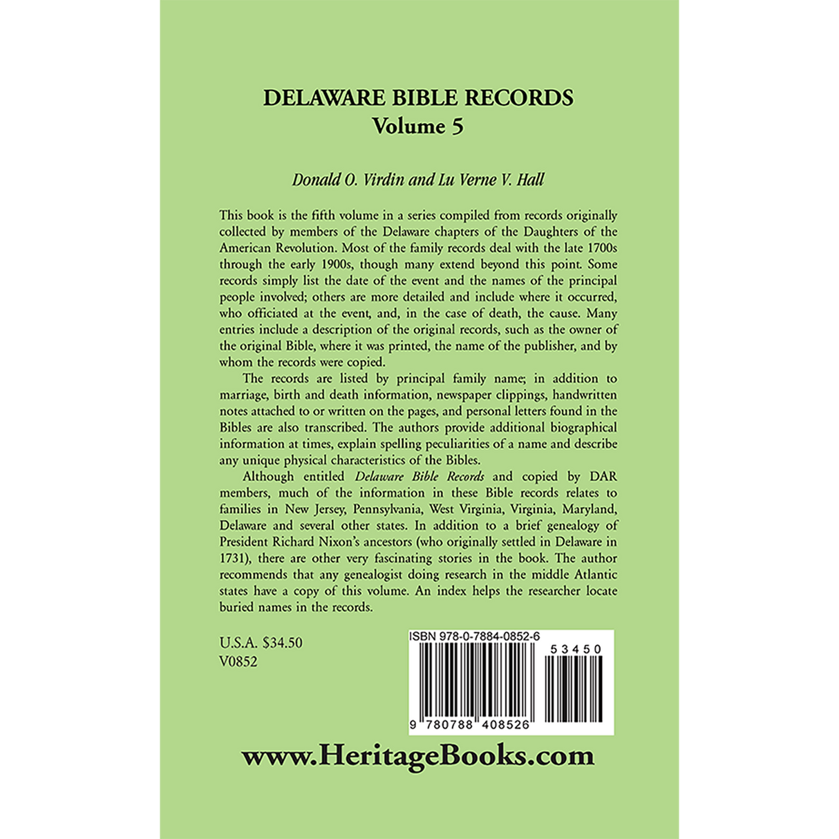 Delaware Bible Records, Volume 5 back cover