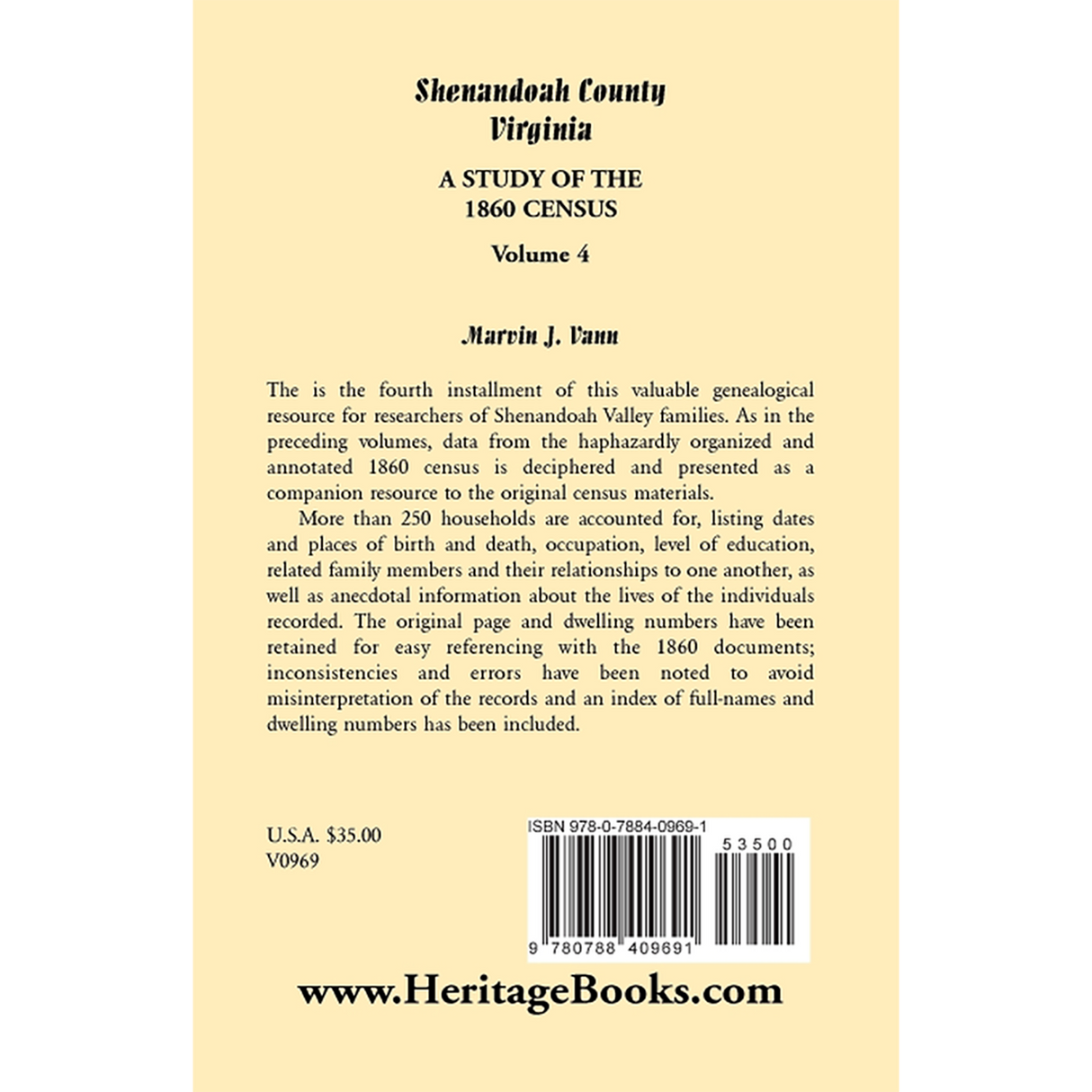 Shenandoah County, Virginia: A Study of the 1860 Census, Volume 4 back cover