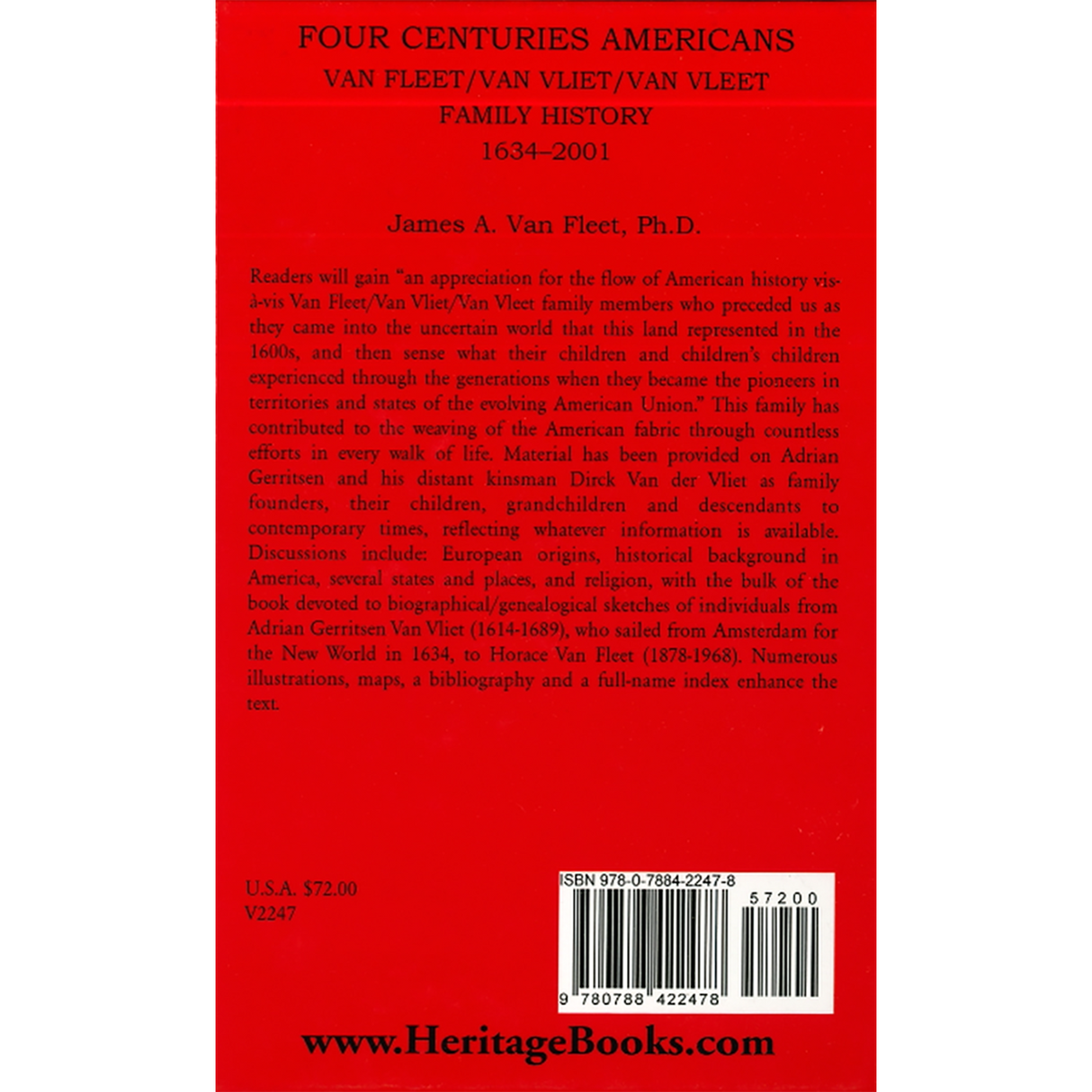 Four Centuries Americans: Van Fleet/Van Vliet/Van Vleet Family History, 1634-2001 back cover