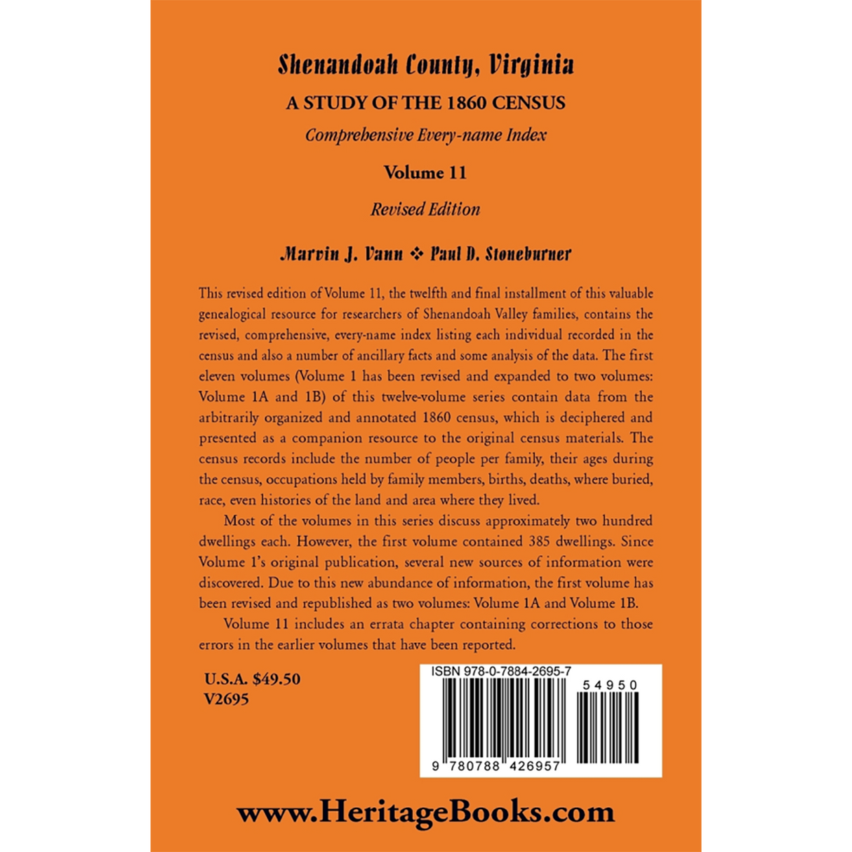 Shenandoah County, Virginia: A Study of the 1860 Census, Volume 11 Revised Edition back cover