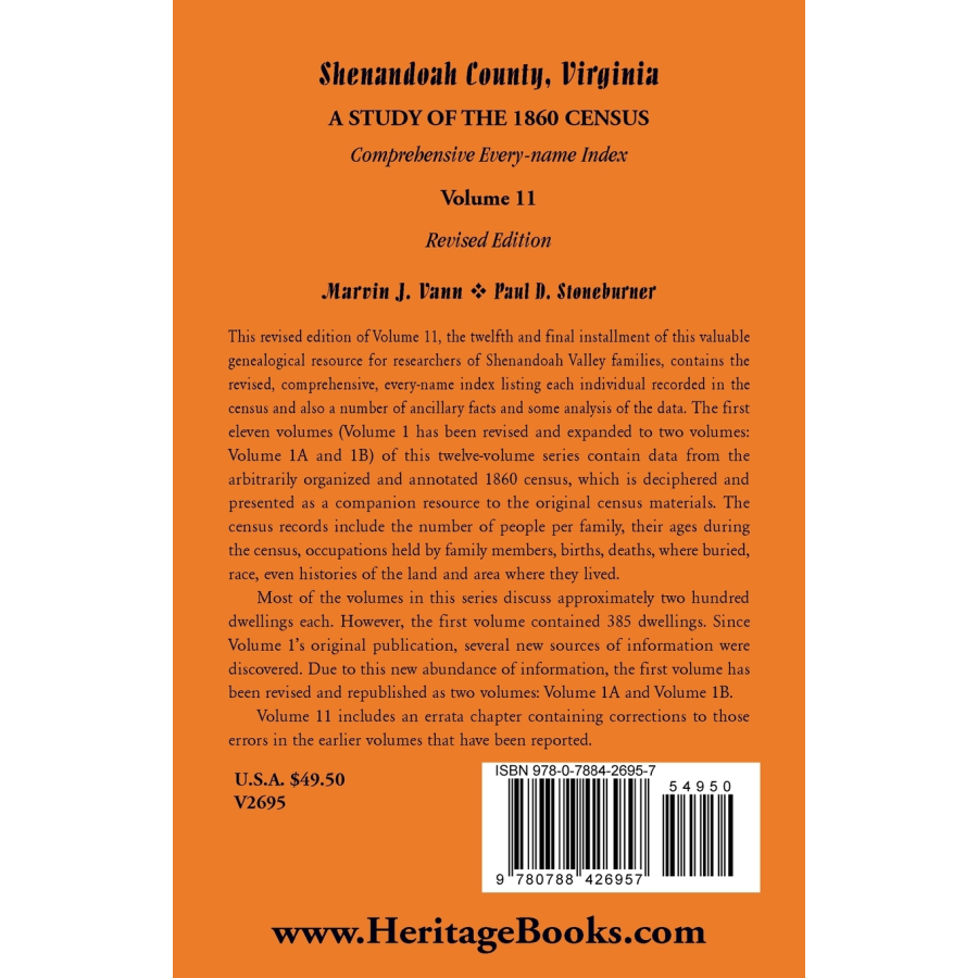 Shenandoah County, Virginia: A Study of the 1860 Census, Volume 11 Revised Edition back cover